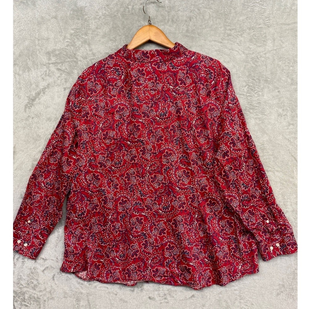 Chaps LS Button Down No Iron Red Paisley Cotton 3X Cottagecore Boho Americana - Picture 5 of 12